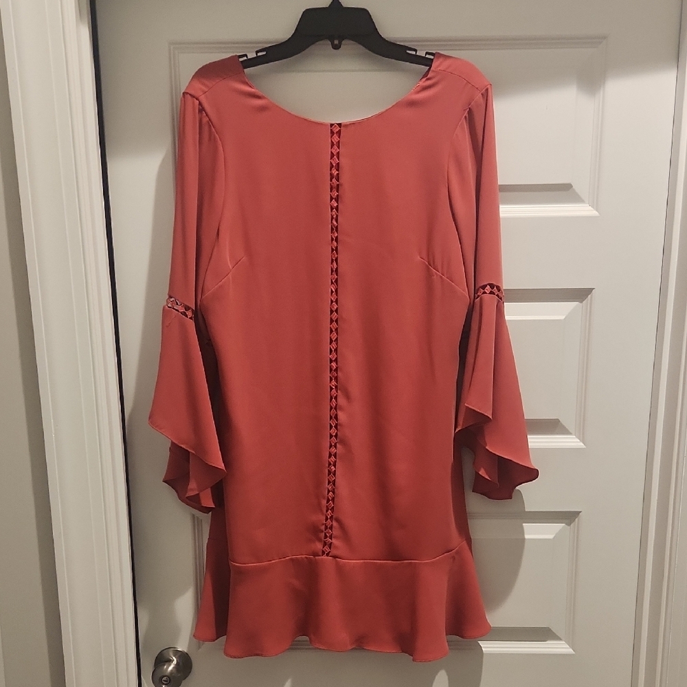 WHBM Elegant Coral Bell Sleeve Dress 14